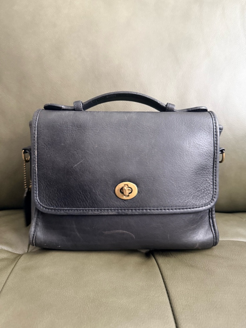 Vintage Coach Court Bag Black Leather Top Handle Crossbody Purse